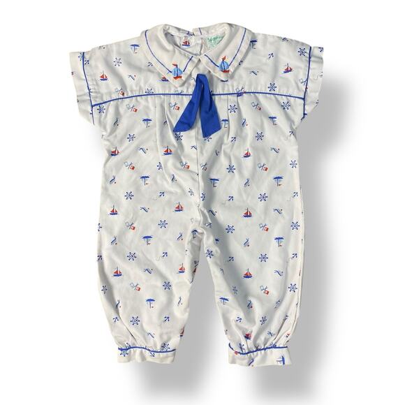 A Tiny Tots Original Baby Boy Vintage Nautical Sailboat Romper Size‎ 6-9 M - Picture 1 of 9